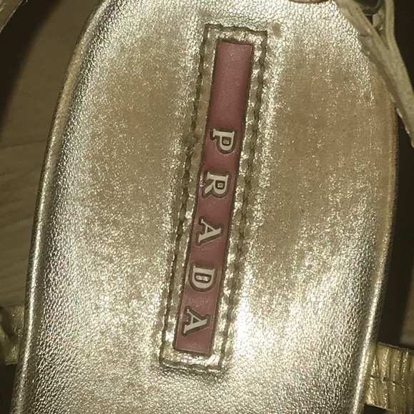 Gold Prada 4" Wedge Sandals - Picture 7 of 9